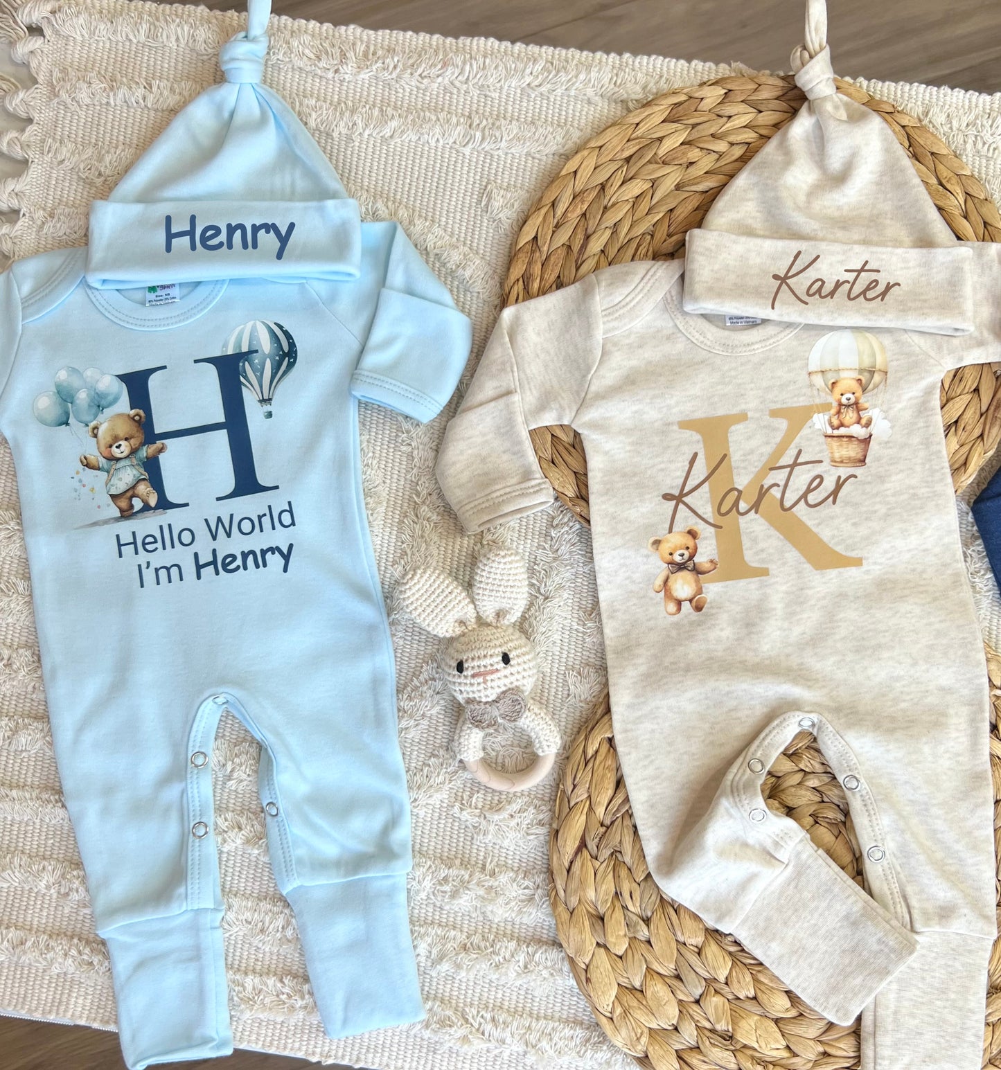 Boy Personalized Romper - Hello World - Blue