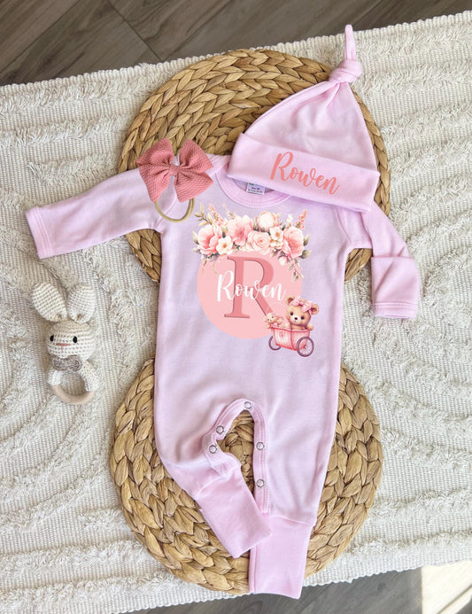 Baby Girl Personalized Romper Outfit - Rowen