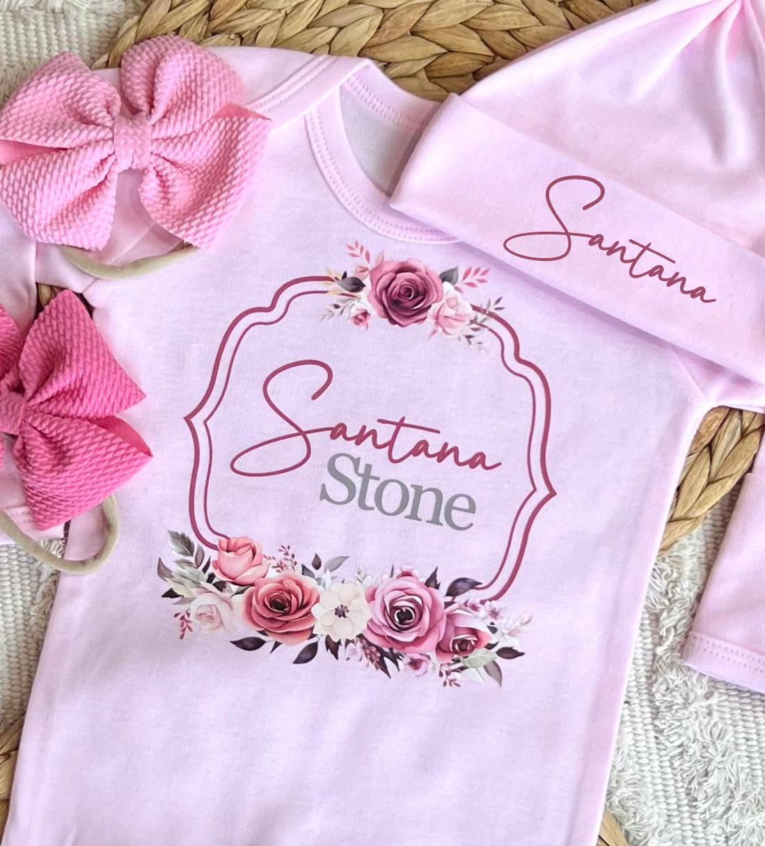 Baby Girl Personalized Romper Outfit - Santana Stone