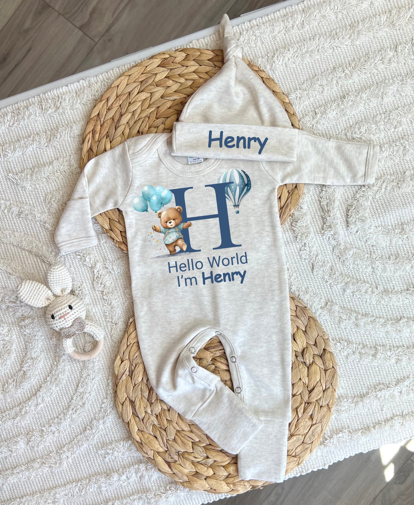 Boy Personalized Romper - Hello World - Blue