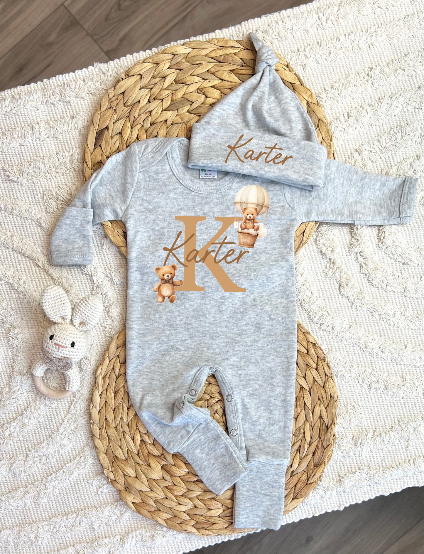 Baby Boy Personalized Romper Outfit - Karter - Bear