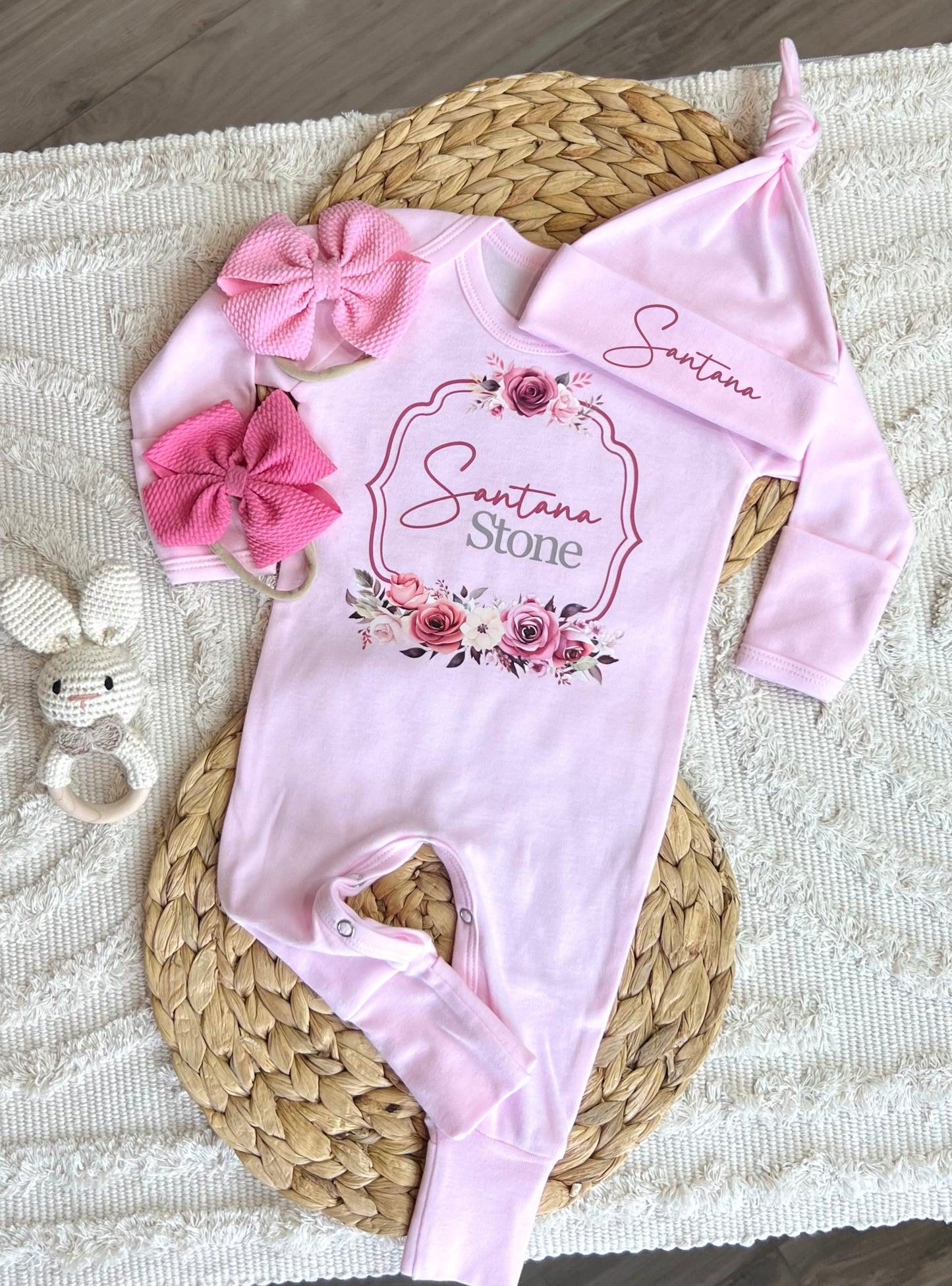 Baby Girl Personalized Romper Outfit - Santana Stone