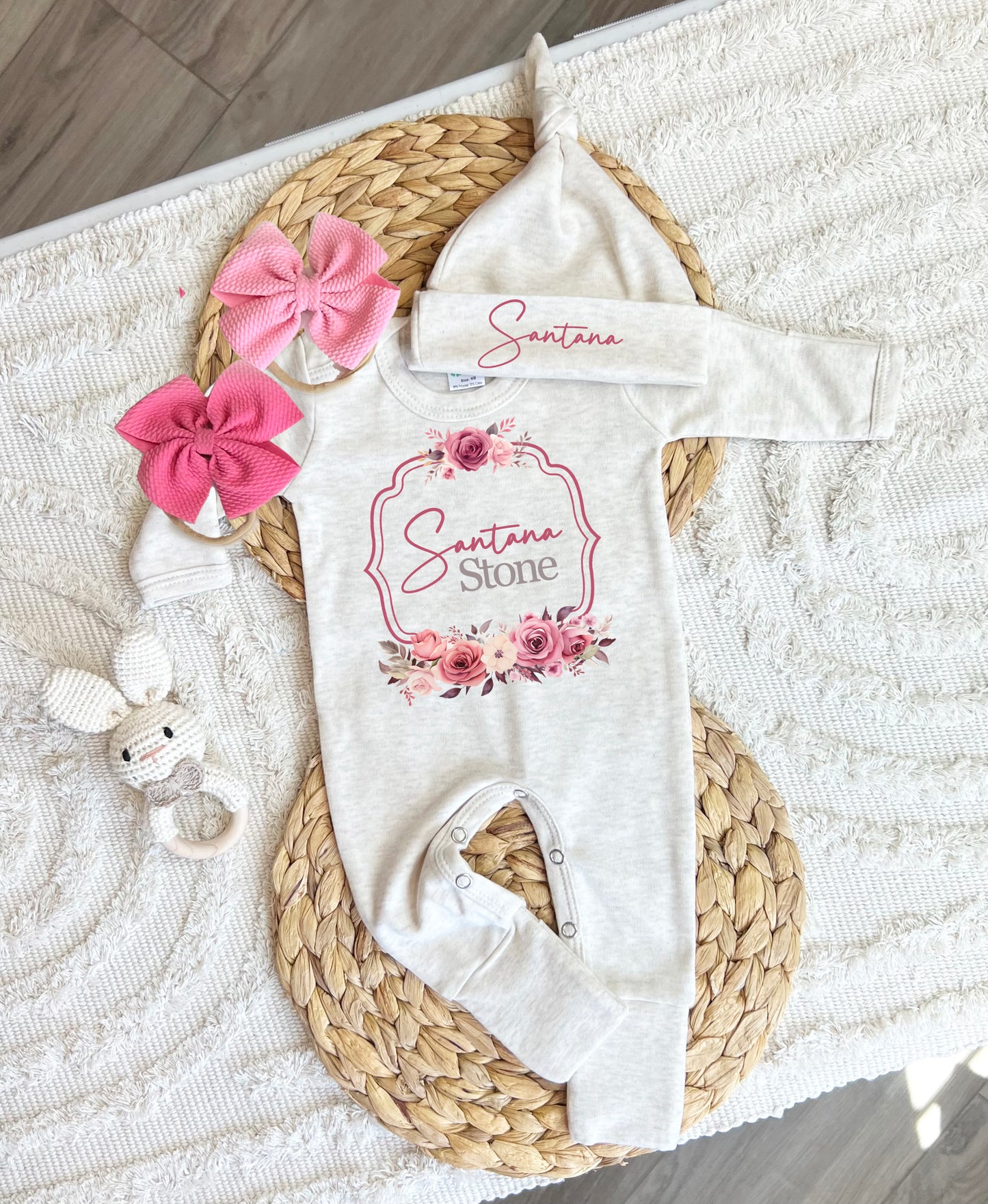 Baby Girl Personalized Romper Outfit - Santana Stone