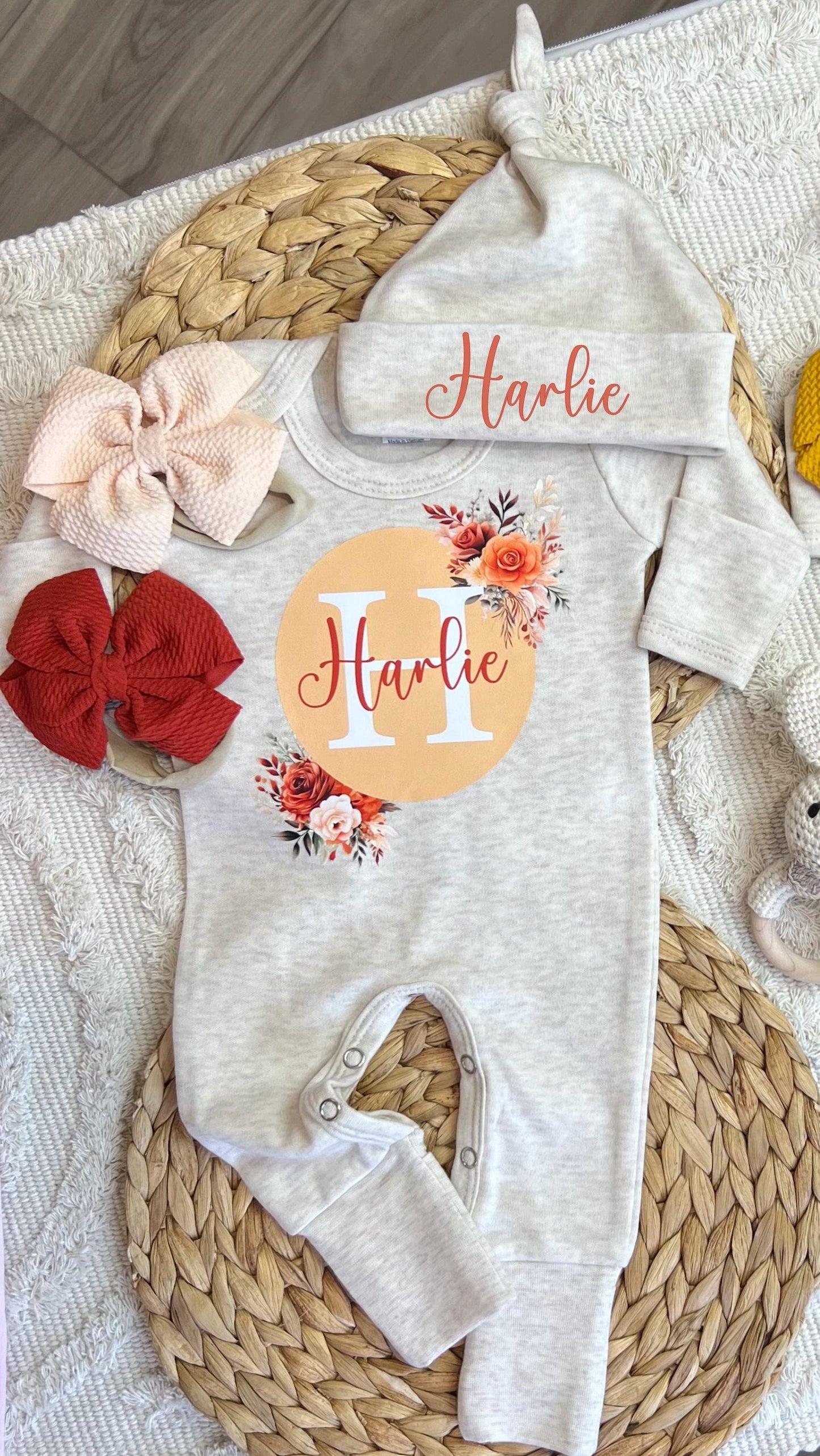 Baby Girl Personalized Romper Outfit - Harlie