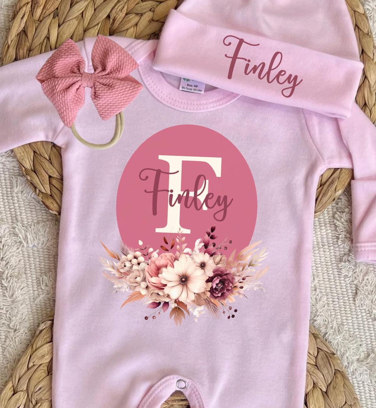 Baby Girl Personalized Romper Outfit - Finley