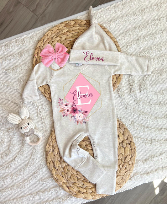 Baby Girl Personalized Romper Outfit - Elowen