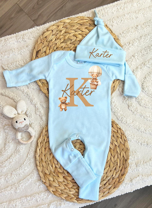 Baby Boy Personalized Romper Outfit - Karter - Bear