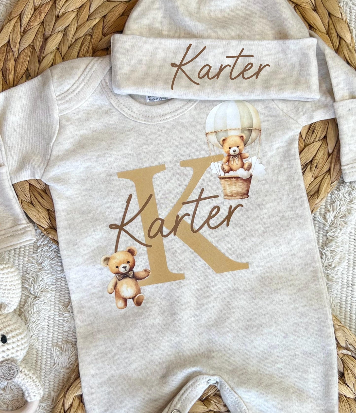 Baby Boy Personalized Romper Outfit - Karter - Bear