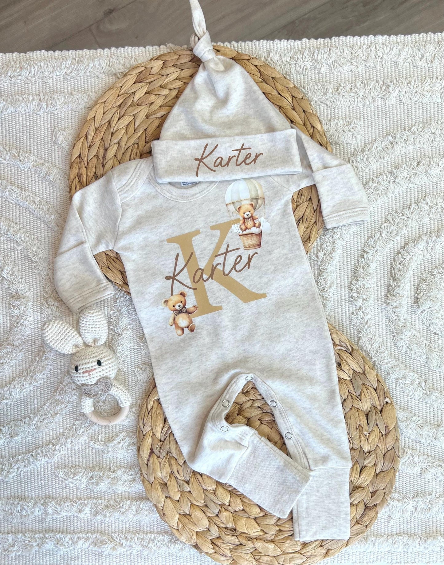 Baby Boy Personalized Romper Outfit - Karter - Bear