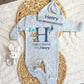 Boy Personalized Romper - Hello World - Blue