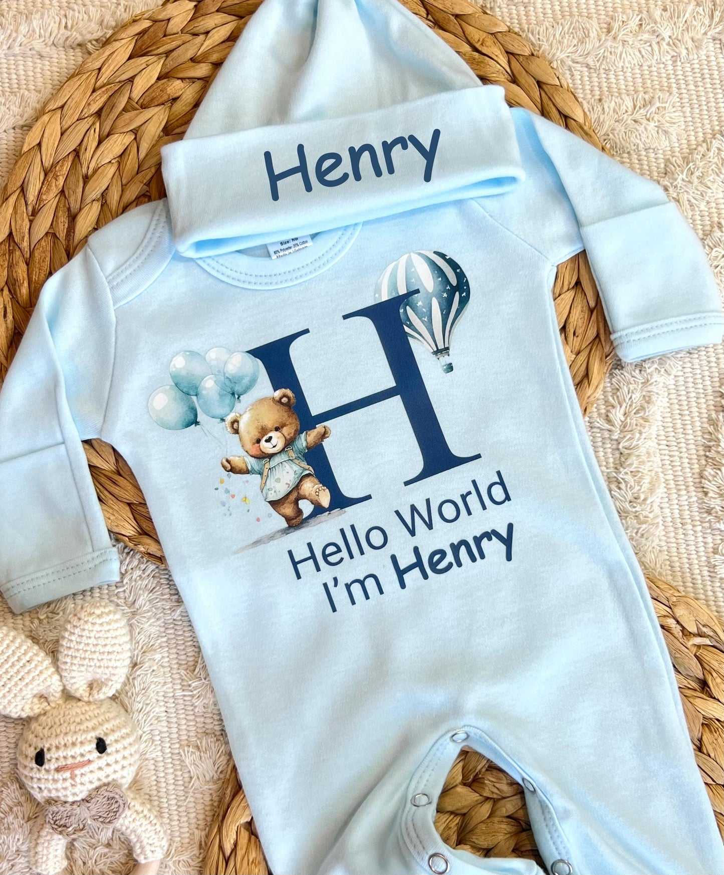 Boy Personalized Romper - Hello World - Blue