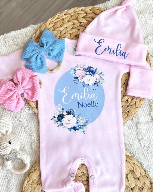 Baby Girl Personalized Romper Outfit - Emilia Noelle