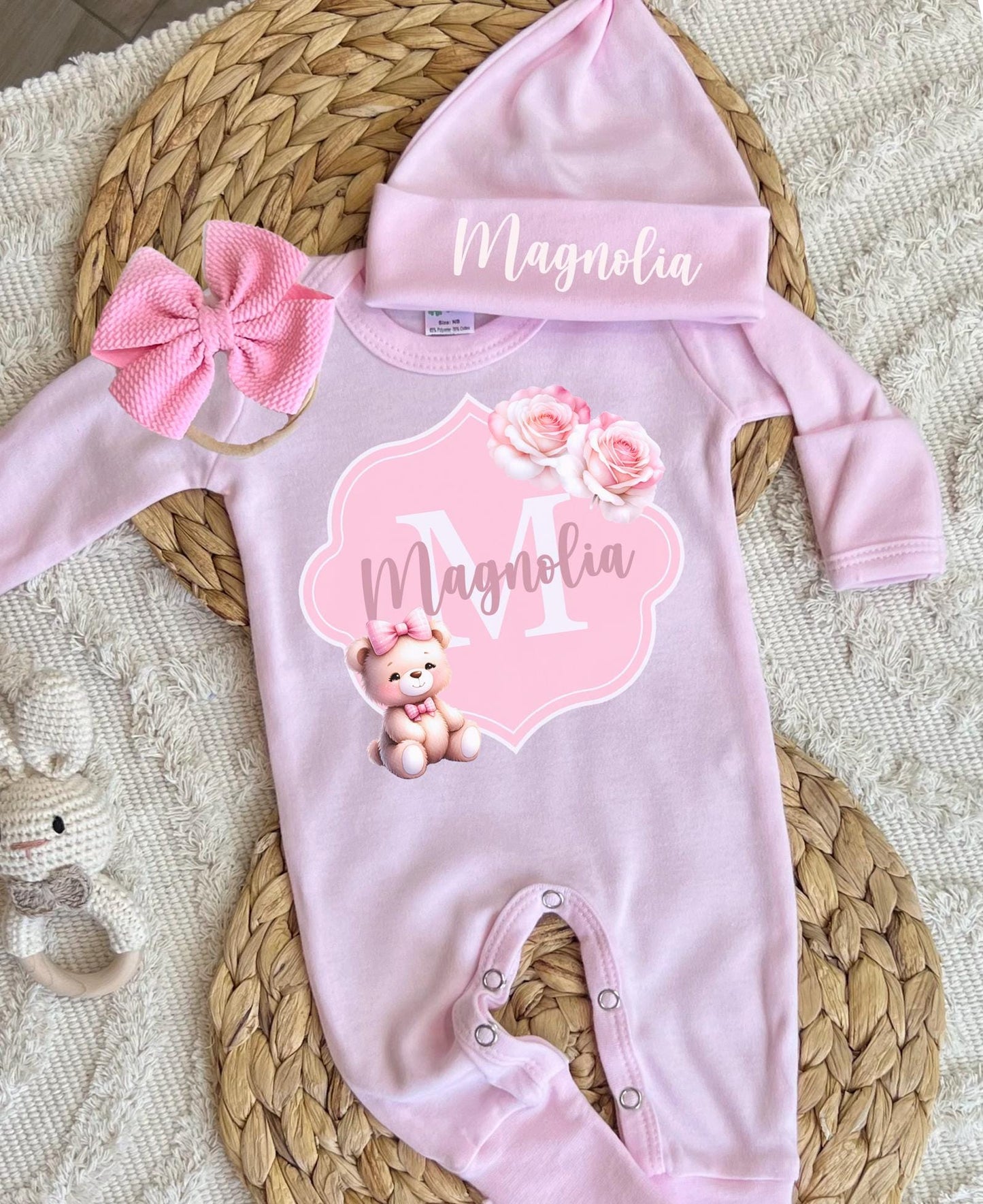 Baby Girl Personalized Romper Outfit - Magnolia