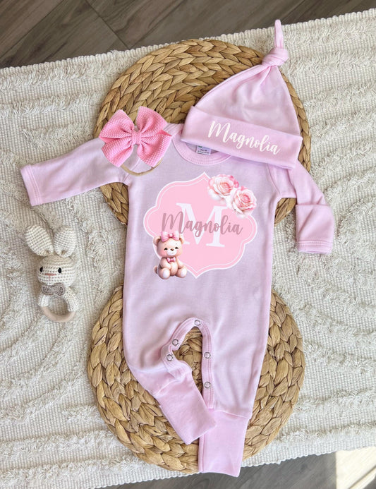 Baby Girl Personalized Romper Outfit - Magnolia