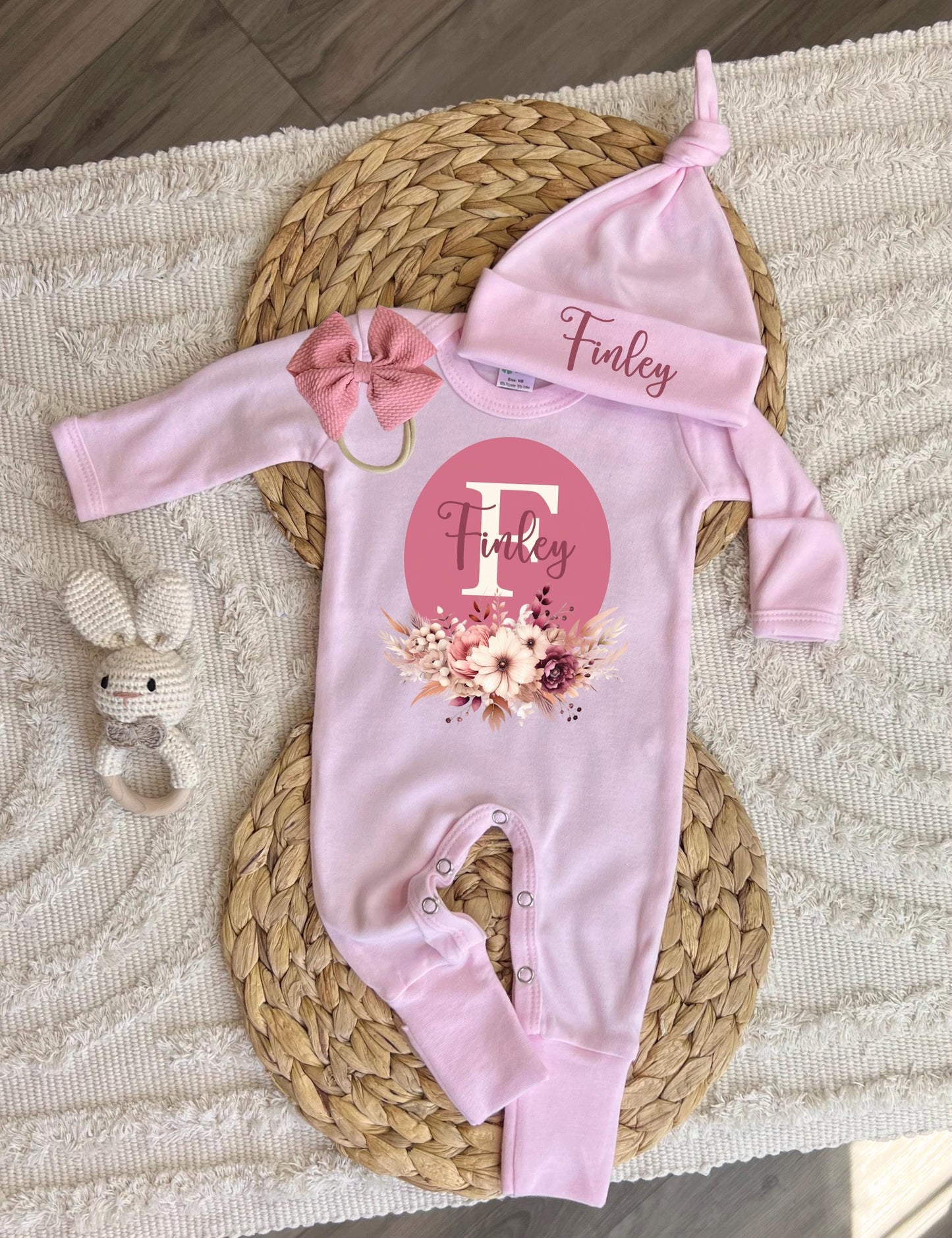 Baby Girl Personalized Romper Outfit - F Finley